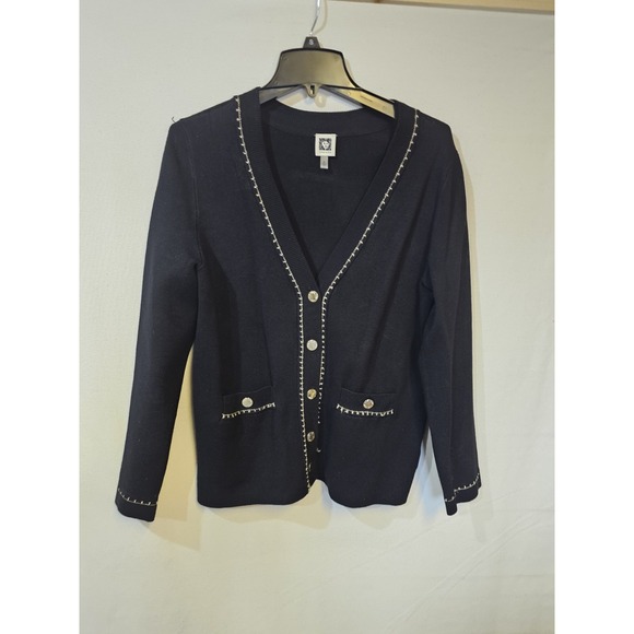 Anne Klein black And Gold Size Medium Cardigan Sweater - Picture 2 of 8